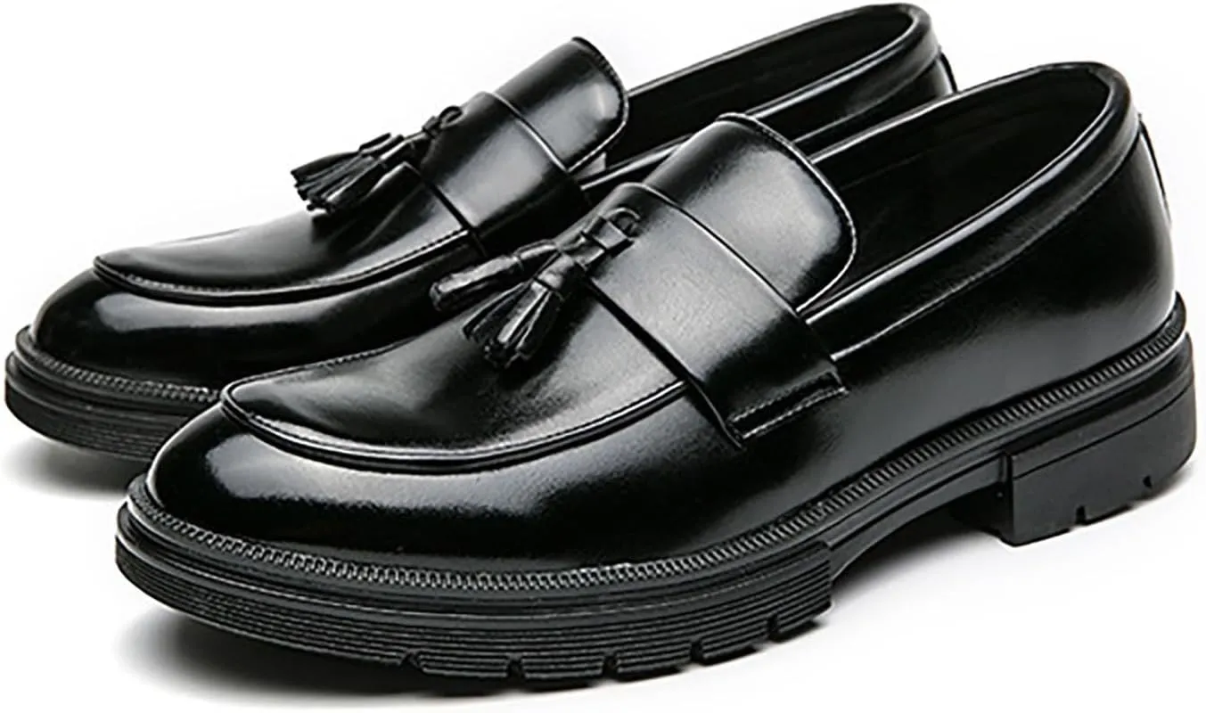 Men's Tassel Leather Slip-on Oxfords， Soft and Comfortable Slip-on Footwear Driving Party Business Work Shoes