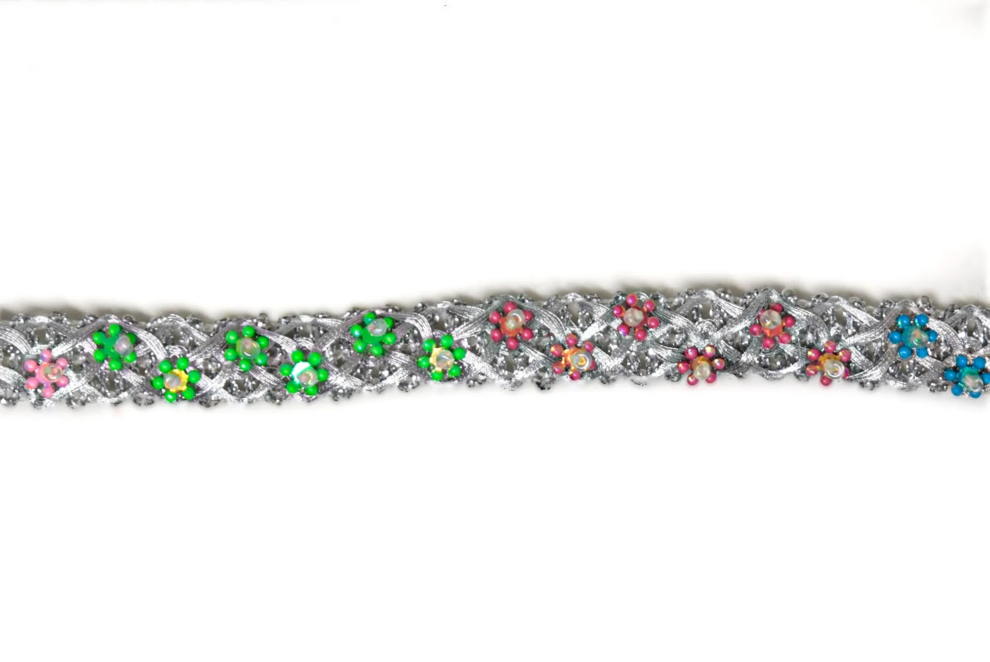 Metallic Silver with Flower Beads Gimp Trim 1/2" - by the yard