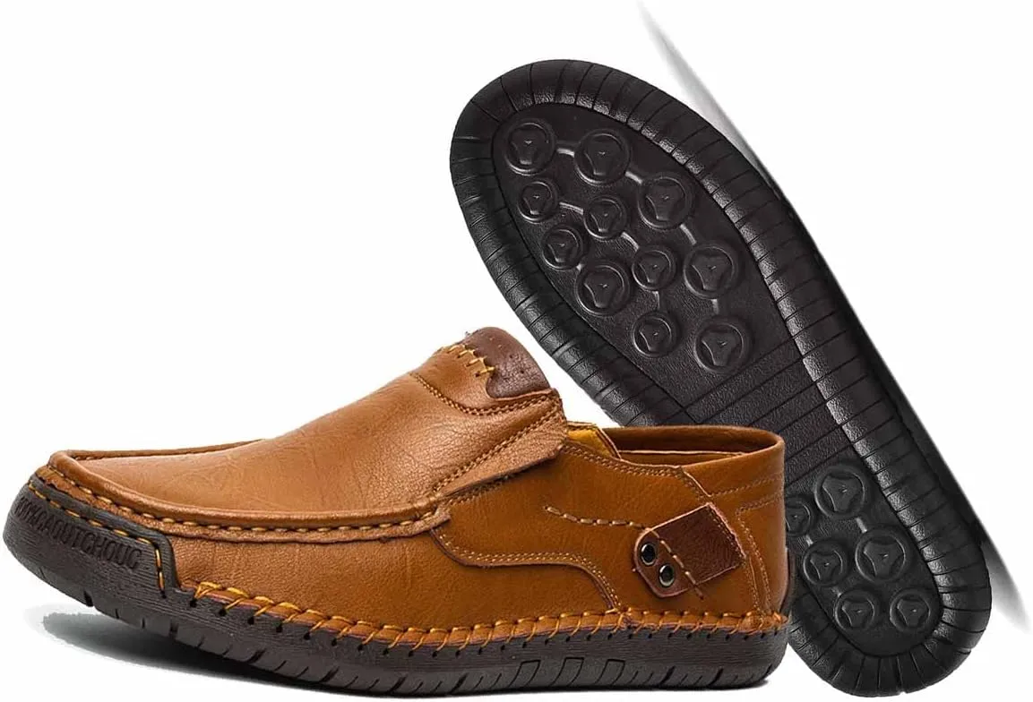 MSYINGL Men's Casual Leather Slip on Shoes,Breathable Comfortable Walking Shoes,Office Driving Shoes Slip-On Flats