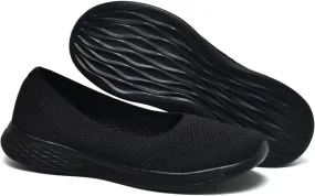 poemlady Women's Slip on Loafer Shoes - Mesh Casual Ballet Flat Nurse Walking Sneakers Round Toe Knit Casual Memory Foam Shoes