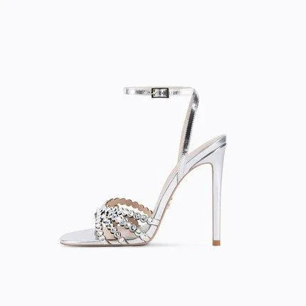 Stiletto high heels rhinestone open toe high heels sandals - Caliop