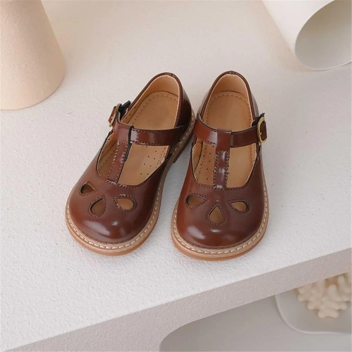 Toddler Girl Mary Jane Dress Shoes, Little Ballet Flats for 2 to 12 Girls Party School Flat Bottom Kids Slides