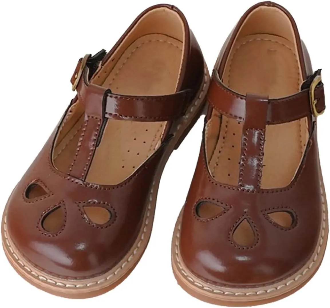 Toddler Girl Mary Jane Dress Shoes, Little Ballet Flats for 2 to 12 Girls Party School Flat Bottom Kids Slides