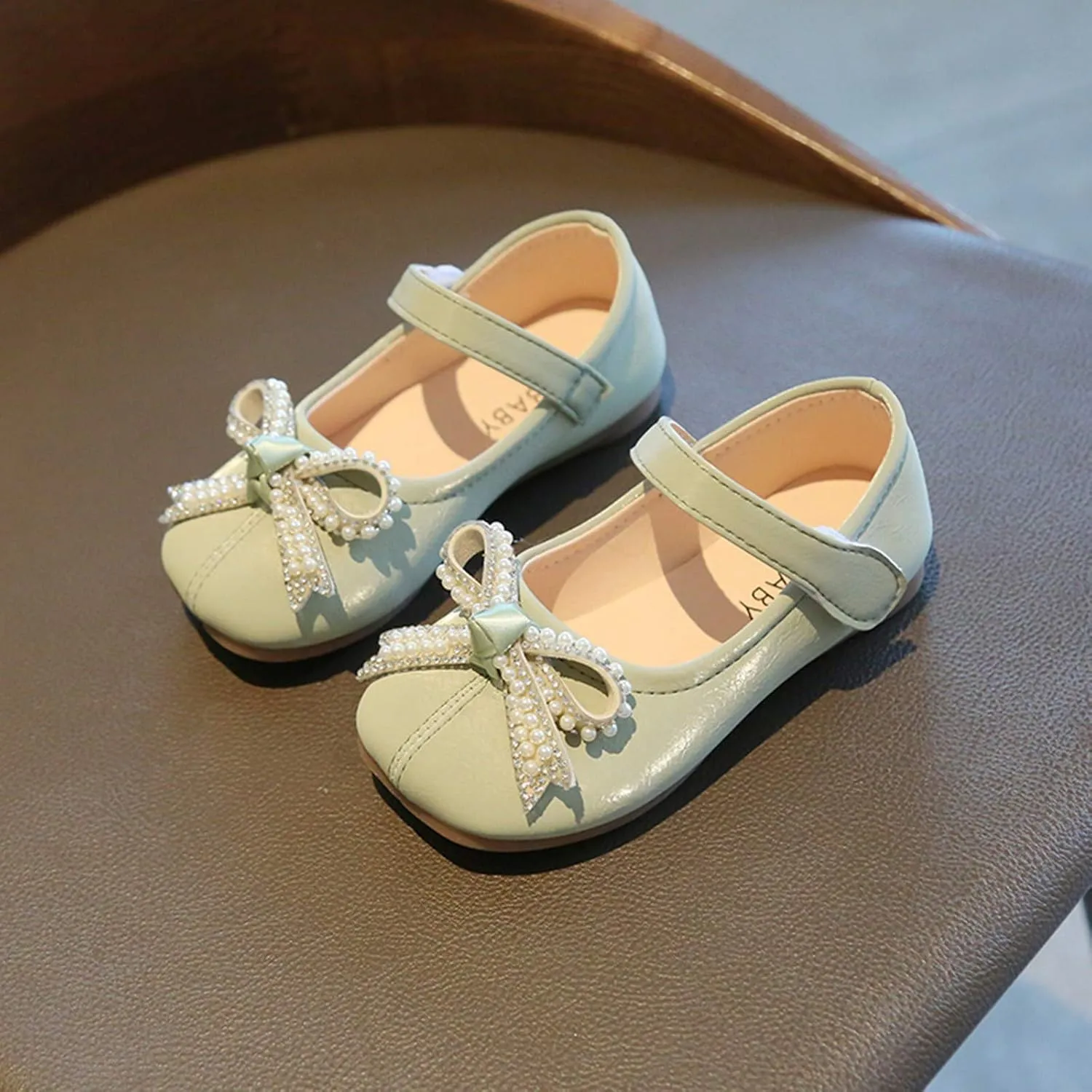 Toddler Little Girl Shoes Mary Jane Flat Shoes Bowknot Ballet lats Shoes for Party School Wedding (Green, 6-7Years Little Kid)