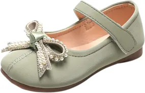 Toddler Little Girl Shoes Mary Jane Flat Shoes Bowknot Ballet lats Shoes for Party School Wedding (Green, 6-7Years Little Kid)
