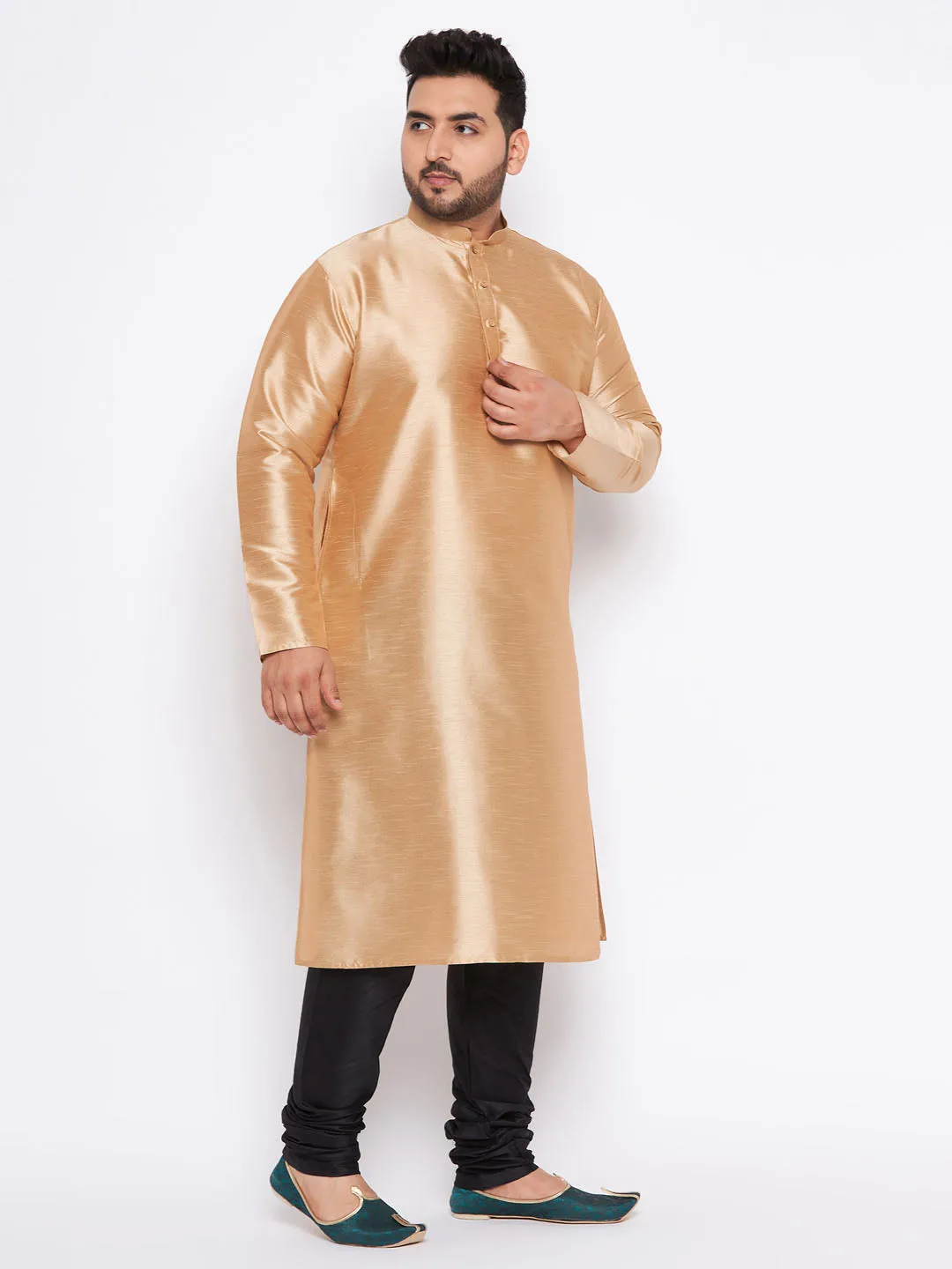 VASTRAMAY Rose Gold Silk Blend Kurta Set