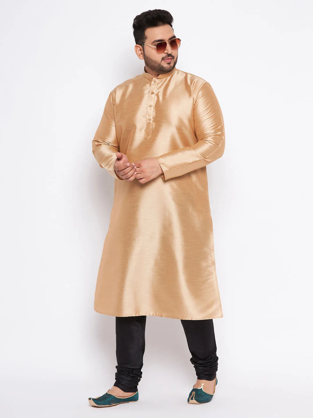 VASTRAMAY Rose Gold Silk Blend Kurta Set