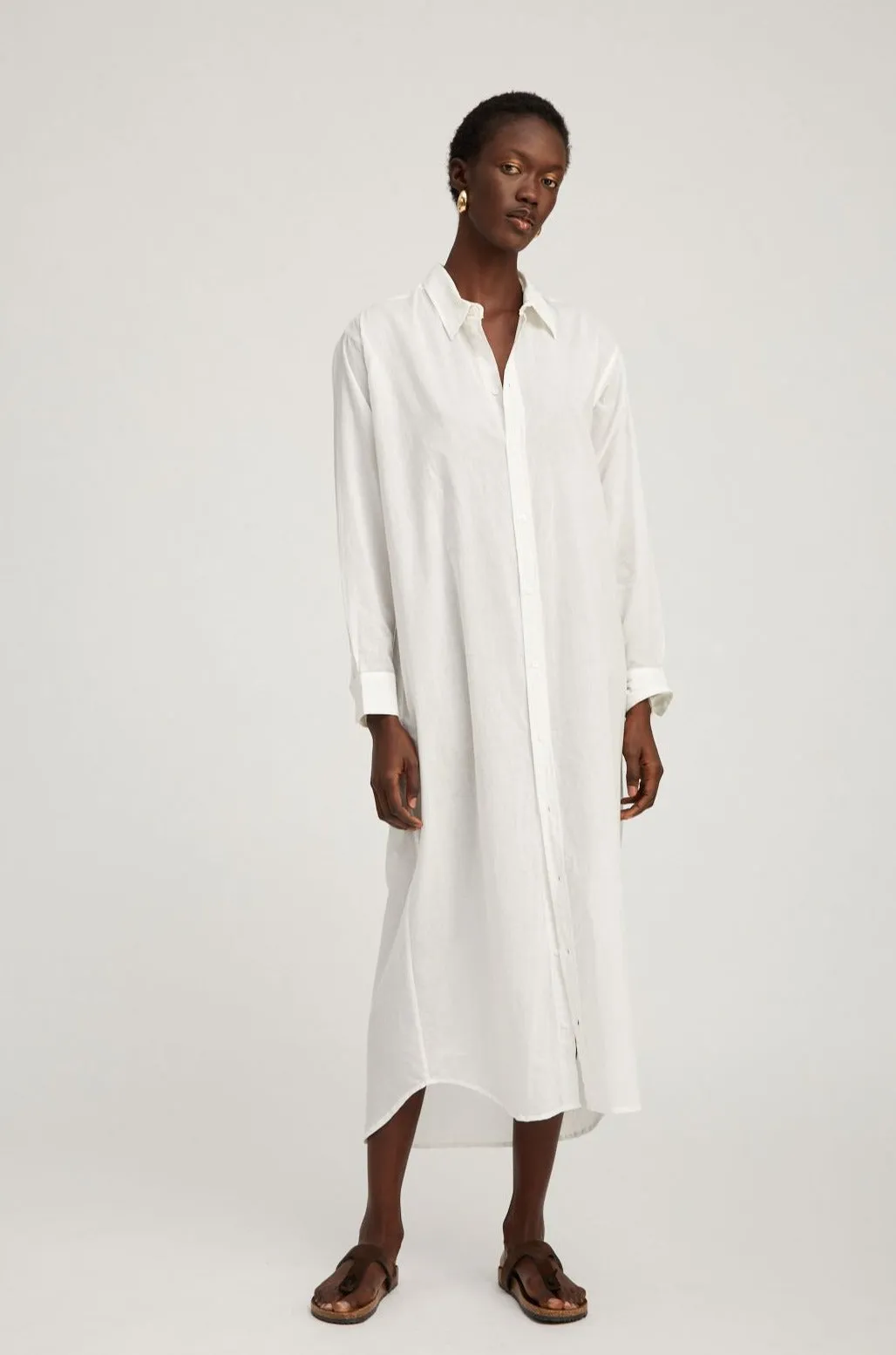 White Voile Button Down Tunic Maxi Dress