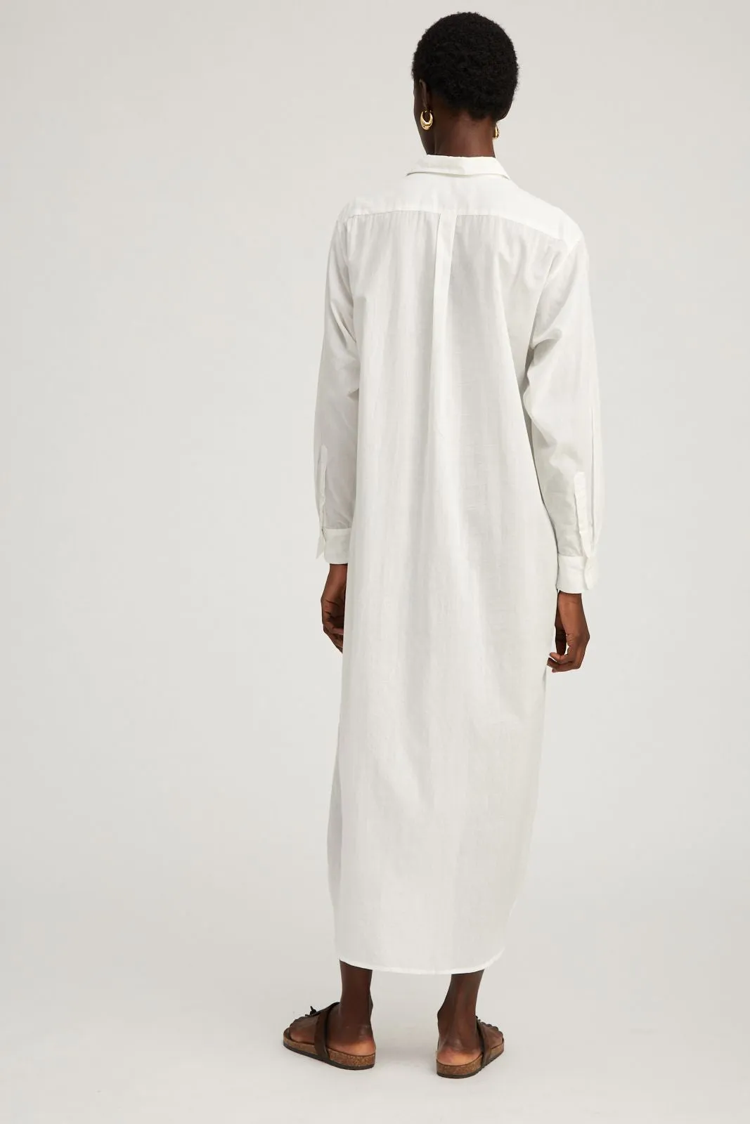 White Voile Button Down Tunic Maxi Dress