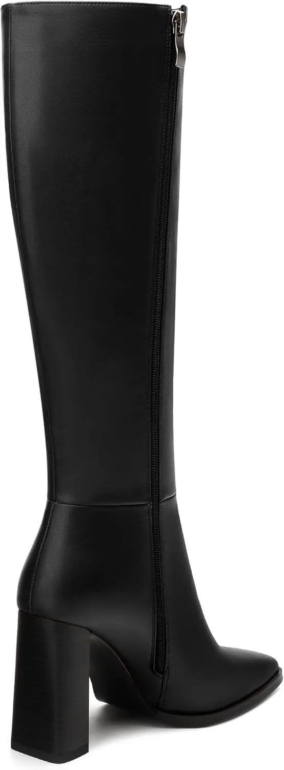 Womens Knee High Boots, Square Toe High Chunky Heel Knee High Boots for Women Zipper 3.5"