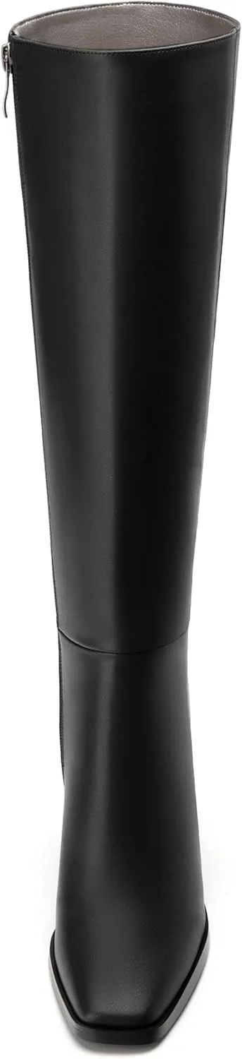 Womens Knee High Boots, Square Toe High Chunky Heel Knee High Boots for Women Zipper 3.5"