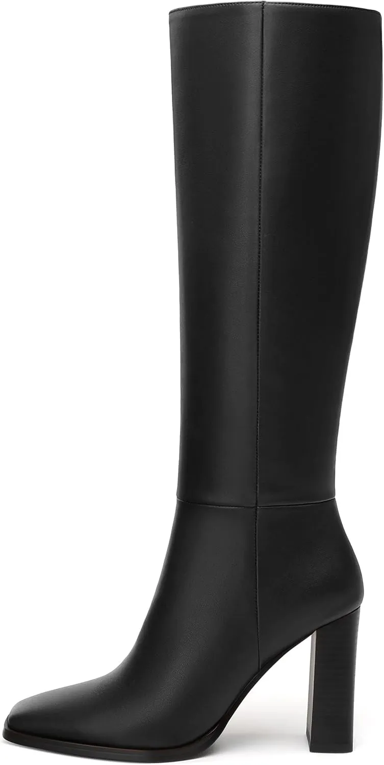 Womens Knee High Boots, Square Toe High Chunky Heel Knee High Boots for Women Zipper 3.5"