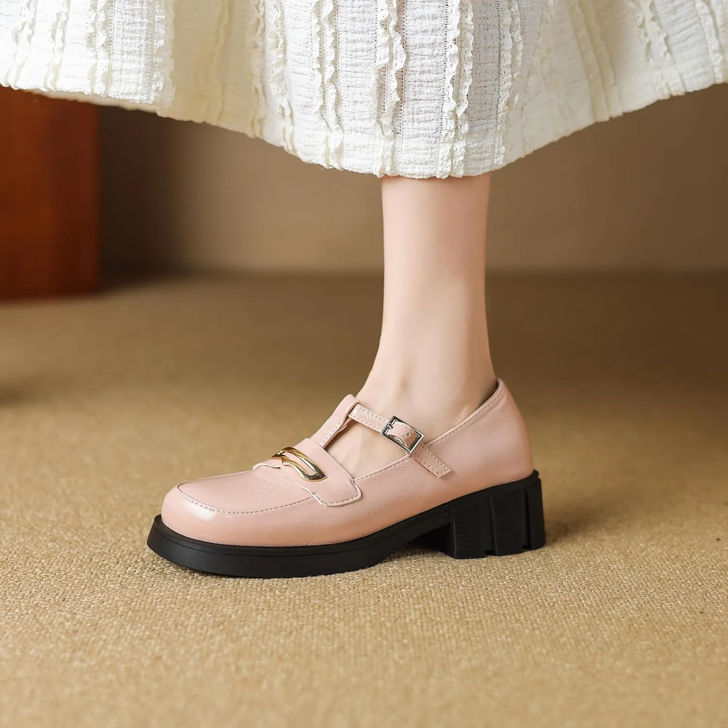 Women’s Mary Jane Shoes Trendy Chunky Heel Platform Uniform Dress Shoes Loafer Block Heel Stylish Mary Janes