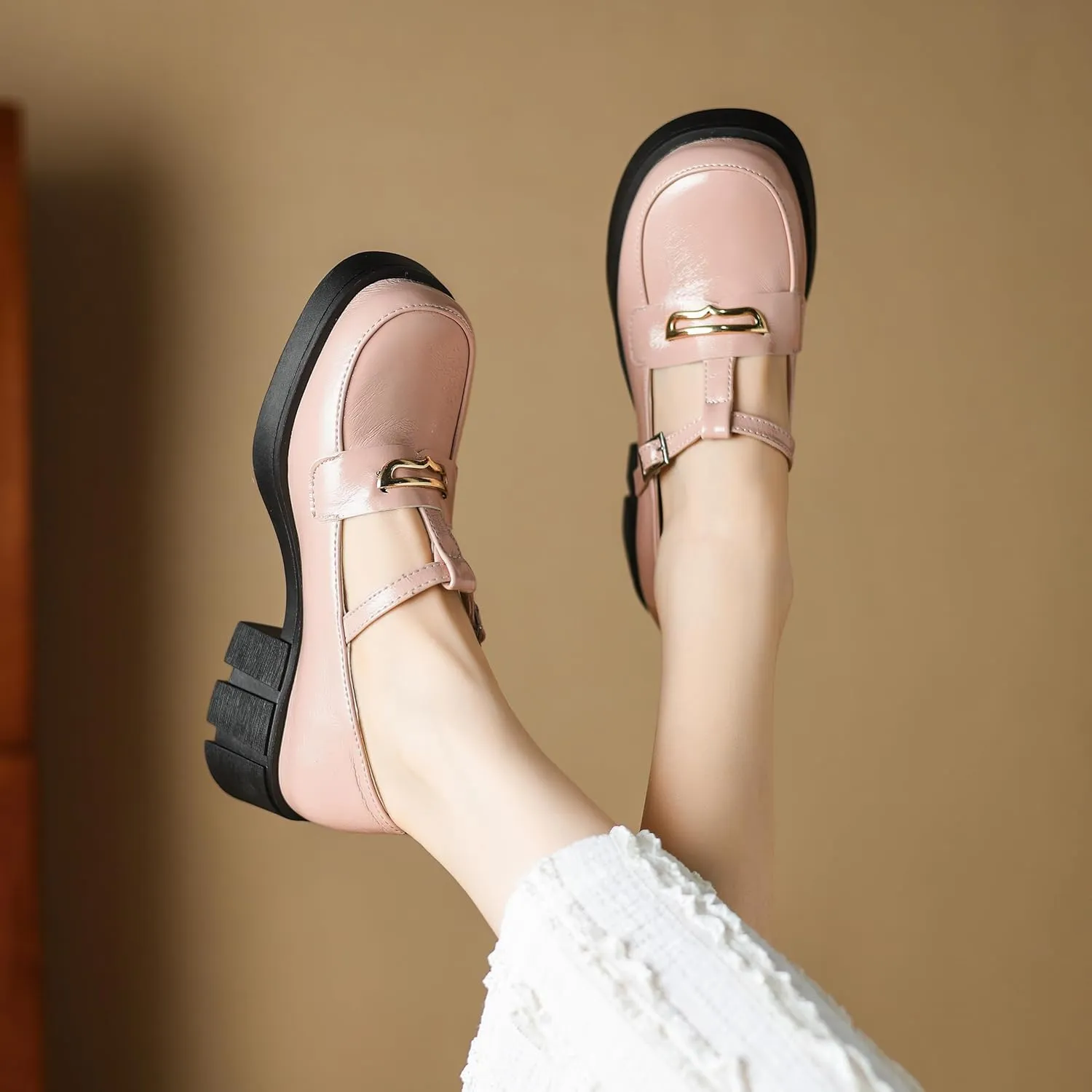 Women’s Mary Jane Shoes Trendy Chunky Heel Platform Uniform Dress Shoes Loafer Block Heel Stylish Mary Janes