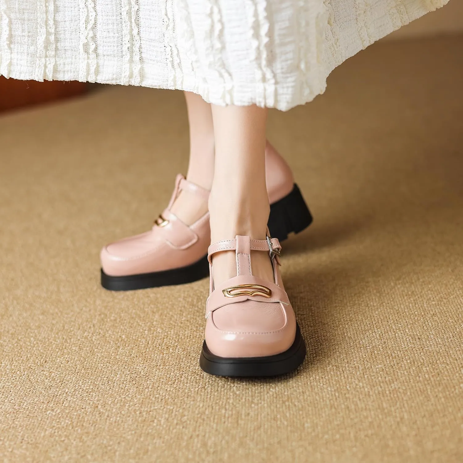 Women’s Mary Jane Shoes Trendy Chunky Heel Platform Uniform Dress Shoes Loafer Block Heel Stylish Mary Janes