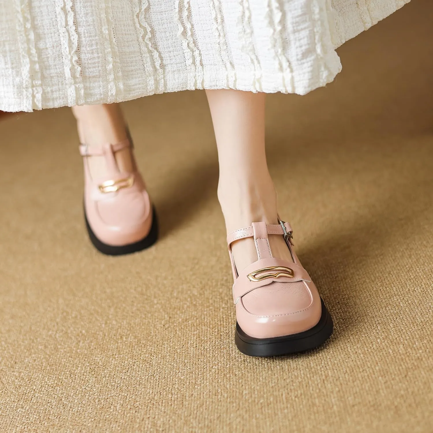 Women’s Mary Jane Shoes Trendy Chunky Heel Platform Uniform Dress Shoes Loafer Block Heel Stylish Mary Janes