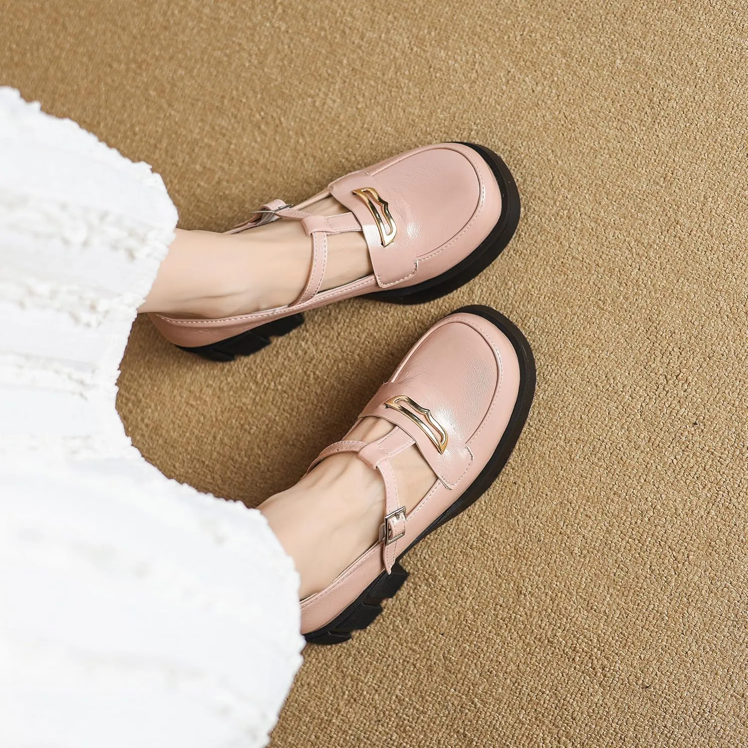 Women’s Mary Jane Shoes Trendy Chunky Heel Platform Uniform Dress Shoes Loafer Block Heel Stylish Mary Janes