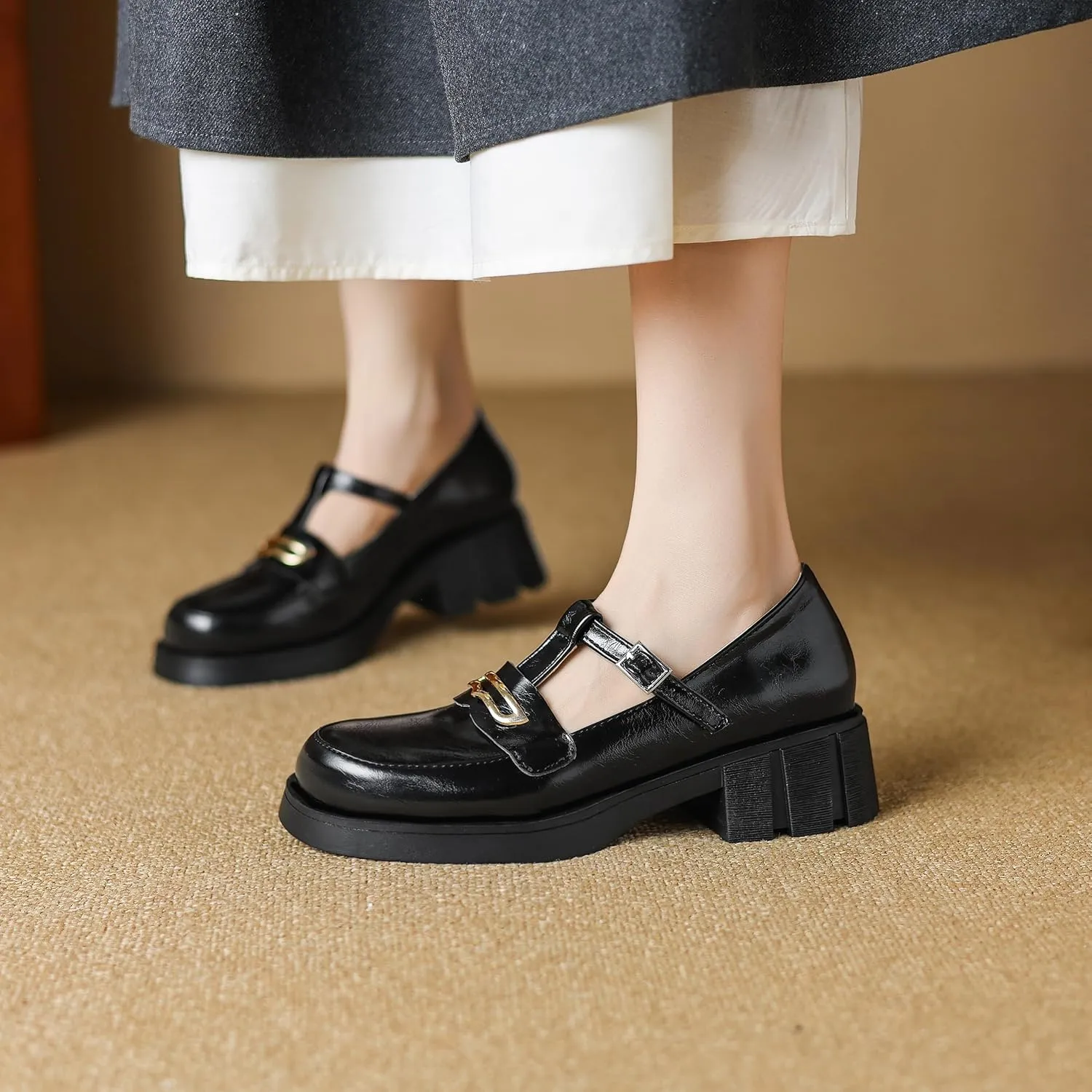 Women’s Mary Jane Shoes Trendy Chunky Heel Platform Uniform Dress Shoes Loafer Block Heel Stylish Mary Janes