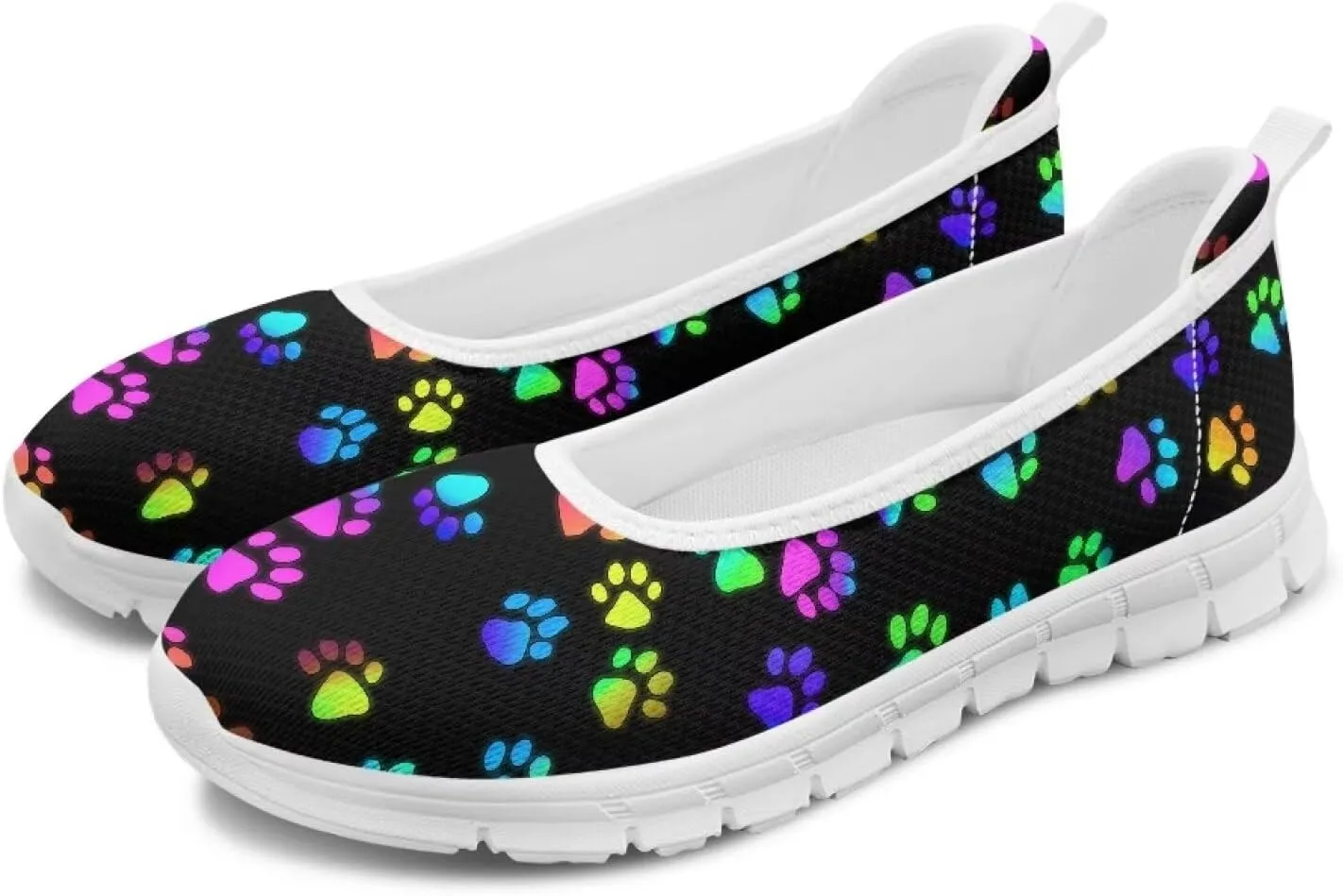 Women's Slip on Loafer Shoes Mesh Casual Ballet Flat Walking Sneakers Knit Round Toe Casual Shoes White Sole