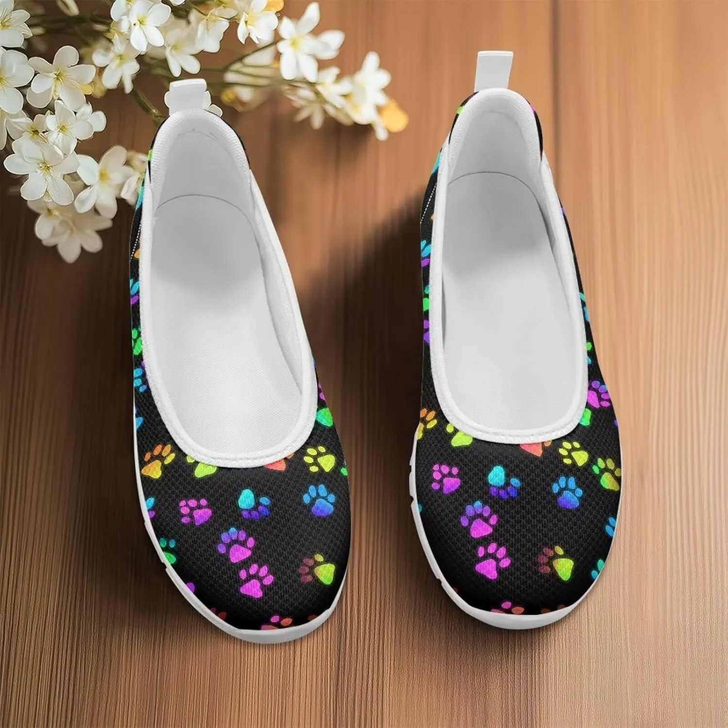 Women's Slip on Loafer Shoes Mesh Casual Ballet Flat Walking Sneakers Knit Round Toe Casual Shoes White Sole