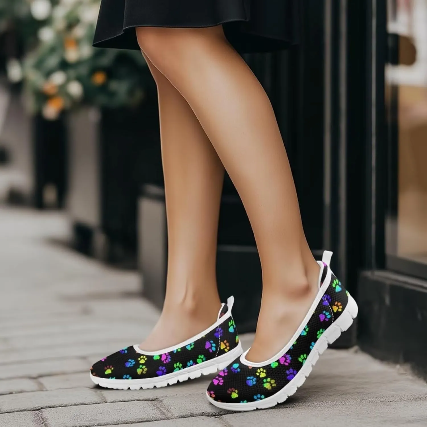 Women's Slip on Loafer Shoes Mesh Casual Ballet Flat Walking Sneakers Knit Round Toe Casual Shoes White Sole