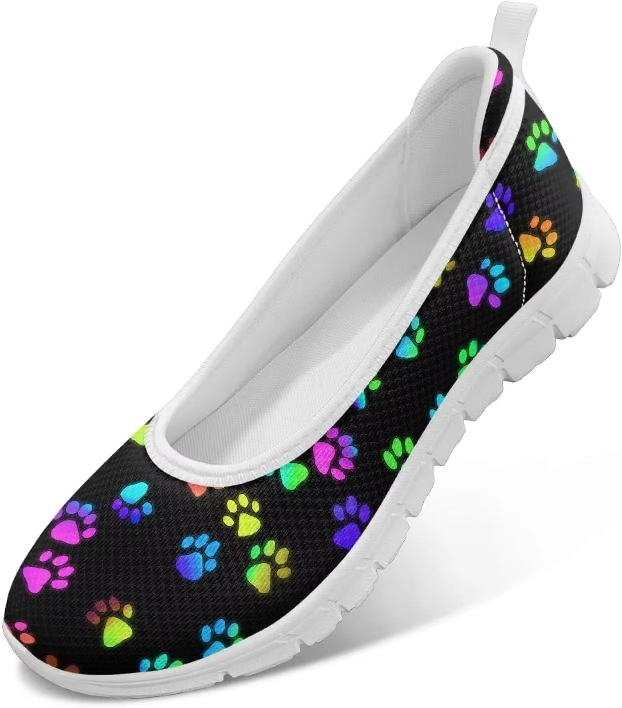 Women's Slip on Loafer Shoes Mesh Casual Ballet Flat Walking Sneakers Knit Round Toe Casual Shoes White Sole