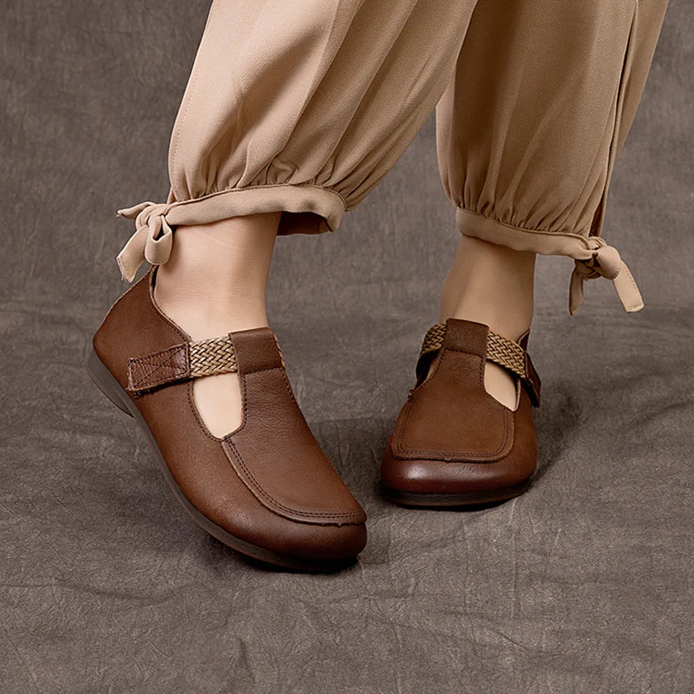 Woven Strap Women Velcro Flat Shoes
